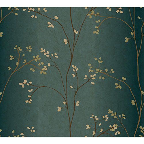 York Wallcoverings Blossoms Prepasted Removable Wallpaper, Teal/Bronze