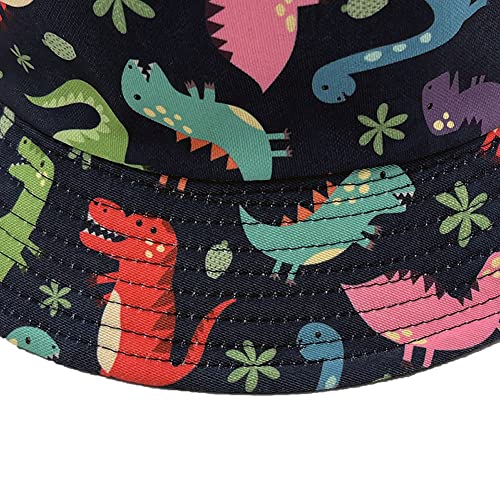 Image of Quanhaigou Bucket Hat for Men Women,Packable Reversible Printed Sun Hats,Fisherman Outdoor Summer Travel Hiking Beach Caps (Cartoon Dinosaur)