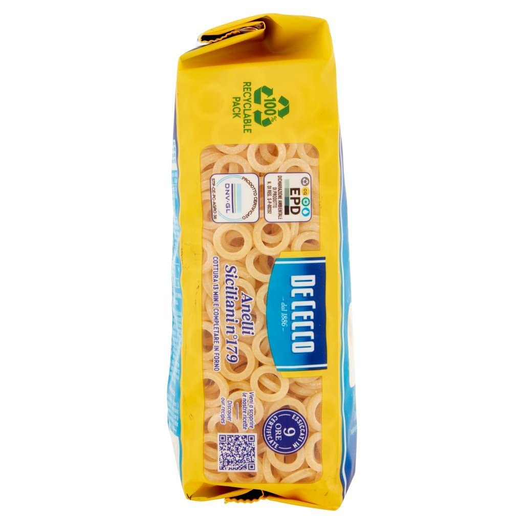 Italian Gourmet Pasta Anelli Siciliani n. 179 Nudeln 24 x 500g | Grano duro 100% italiano; kurze Ringform für forno, Suppen und Auflauf, Gesamtnettogewicht 12 kg + Kostenlos Polpa 400g