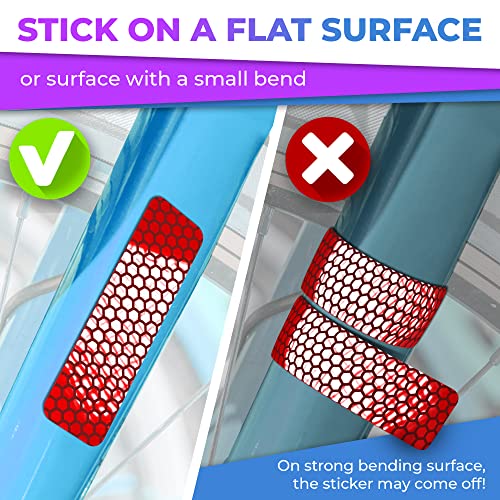 Reflective Stickers For Bikes 18Pc (Red)-Waterproof, High Visibility Bike Stickers For Flat Surfaces-Nighttime Safety Reflective Stickers For Helmet,Bicycle & Motorcycle-Adhesive Bicycle Reflectors #TOP5