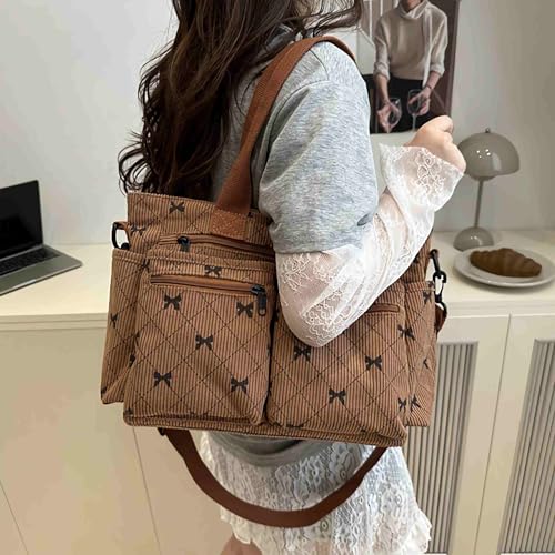 Bolso tote marrón con múltiples bolsillos y cierre miniatura 3
