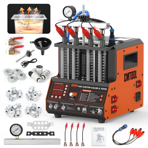 CMTOOL Ultrasonic Fuel Injector Cleaner Tester Machine 12 Functions with 45 Heating Cleaning Fluid 110V Fuel System Injection Cleaning Kit for 4 Cylinder Diesel Gasoline Car Motorcycle (Orange Pro)