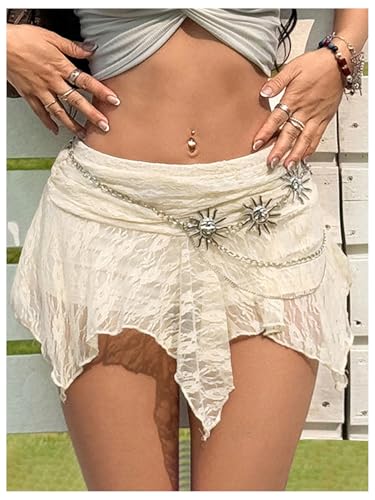 Women's Y2k Floral Lace Ruffle Mini Skirt Low Waist Asymmetrical Hem Y2k Festival Rave Concert Skirts2