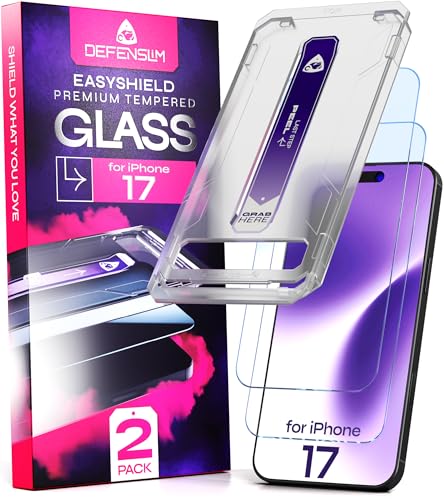 Image of Defenslim for iPhone 17 Screen Protector (2Pack), Easy Auto-Align Install Kit, 6.3 inch Tempered Glass, 9H Hardness, Ultra HD Clear, Case Friendly, EasyShield