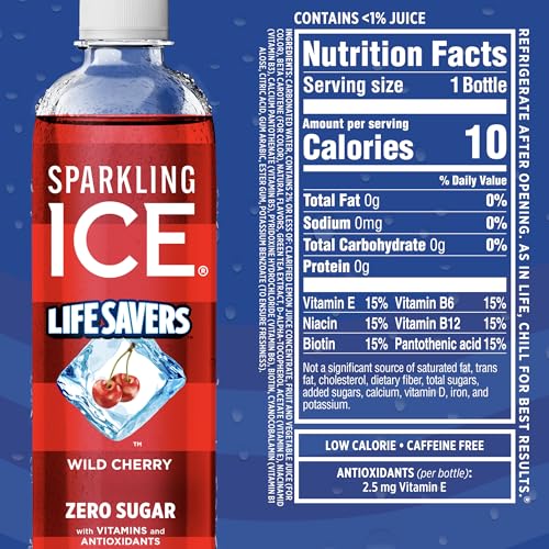 Image of Sparkling Ice LIFE SAVERS Red, White and Blue Variety pack, Zero Sugar Flavored Sparkling Water, with Vitamins and Antioxidants, Low Calorie Beverage, 17 fl oz Bottles (Pack of 12)