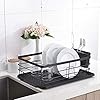 Popity home Dish Drying Rack, Large Kitchen Dish Drying Rack, Metal Dish Rack, Drying Rack with Black Drainboard, Spoons and Knives Storage Box