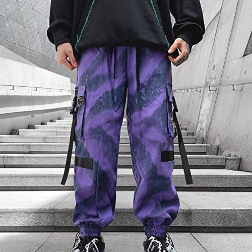 XYXIONGMAO Men's Purple Techwear Streetwear Joggers Tactical Hip Hop Pants Purple Overalls Sweatpants Cargo Pants for Men3