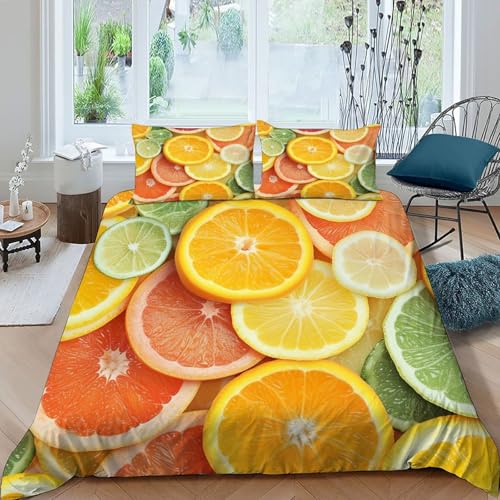 Housse de couette orange infroissable 220x240cm parure de couette fleurs