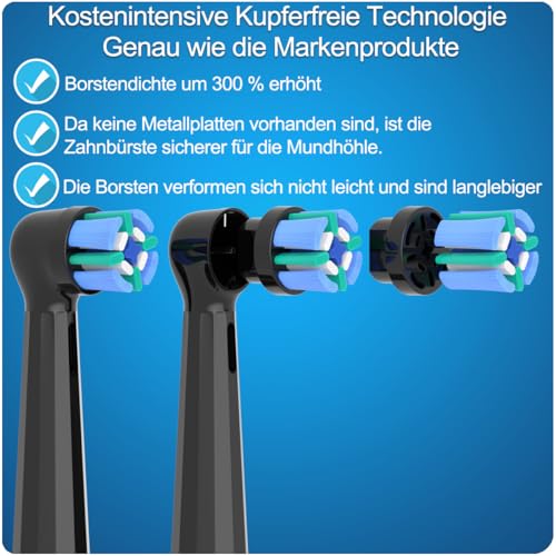 8 Stück iO Aufsteckbürsten Kompatibel mit Oral B iO Zahnbürste Elektrische, 8 Stück Zahnbürste Aufsätze für 2 3 4 5 6 7 8 9 10 Series Zahnbürste (8 Schwarz) 3
