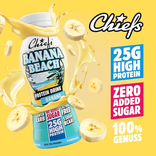 Chiefs High Protein Shake - Banane, 8x300ml - kein Zuckerzusatz & je 25g Protein - Protein Shake für Muskelaufbau - Laktosefrei & Lower Carb & Glutenfrei - Protein Drink