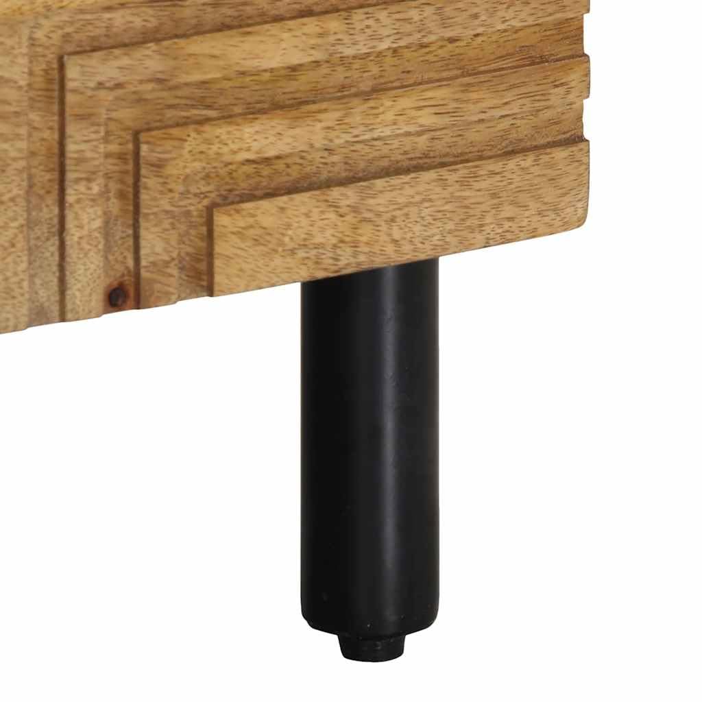 Eleganter Nachttisch aus massivem Mangoholz mit reichlich Stauraum, robuster Beistelltisch für Schlafzimmer und Wohnzimmer, individuelle Holzmaserung, stabile Holzbeine