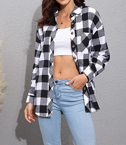 Image of Lacozy Womens Buffalo Plaid Flannel Shirt Long Sleeve Collar Button Down Blouses Tops