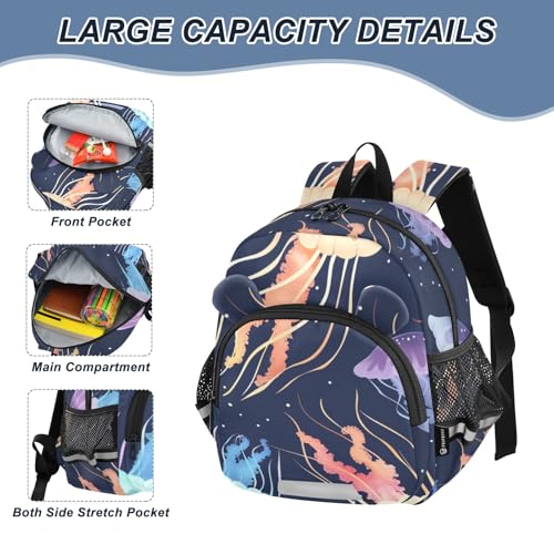 Kid's Backpack for Boys & Girls Toddler Bag Deep Sea Colorful Jellyfish Backpack with Safety Leash4