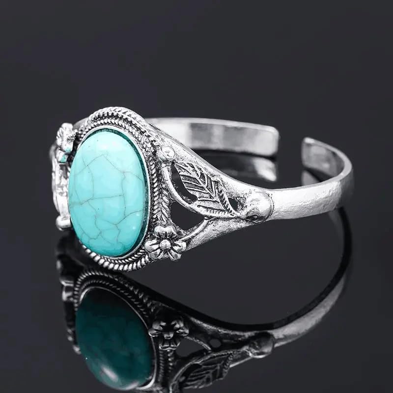 Handcrafted Silver-Tone Alloy Turquoise Bracelet for Women - Vintage-Style Southwestern Jewelry with Artificial Turquoise Stone - Boho Chic Cuff Bracelet4