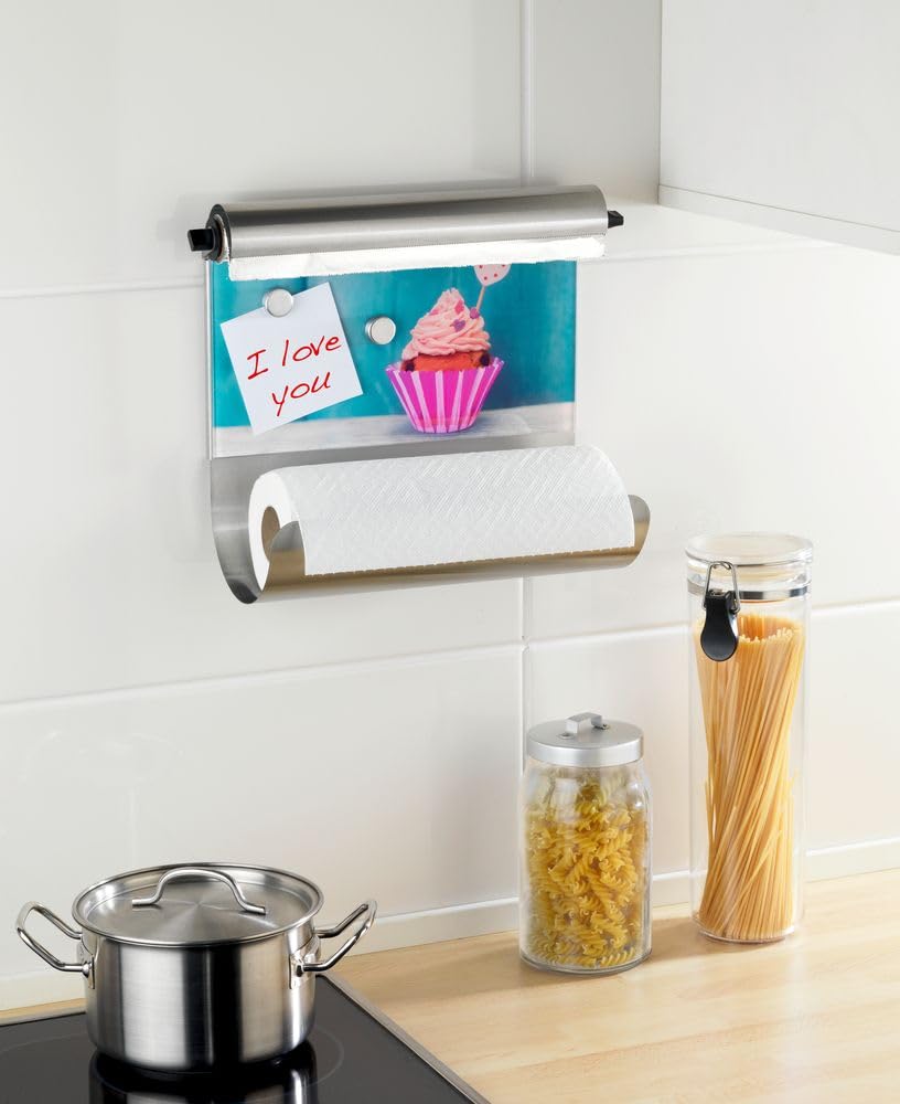 WENKO Porte-rouleau magnétique Cupcake - avec distributeur de films, Verre trempé, 35 x 29 x 14.5 cm, Multicolore