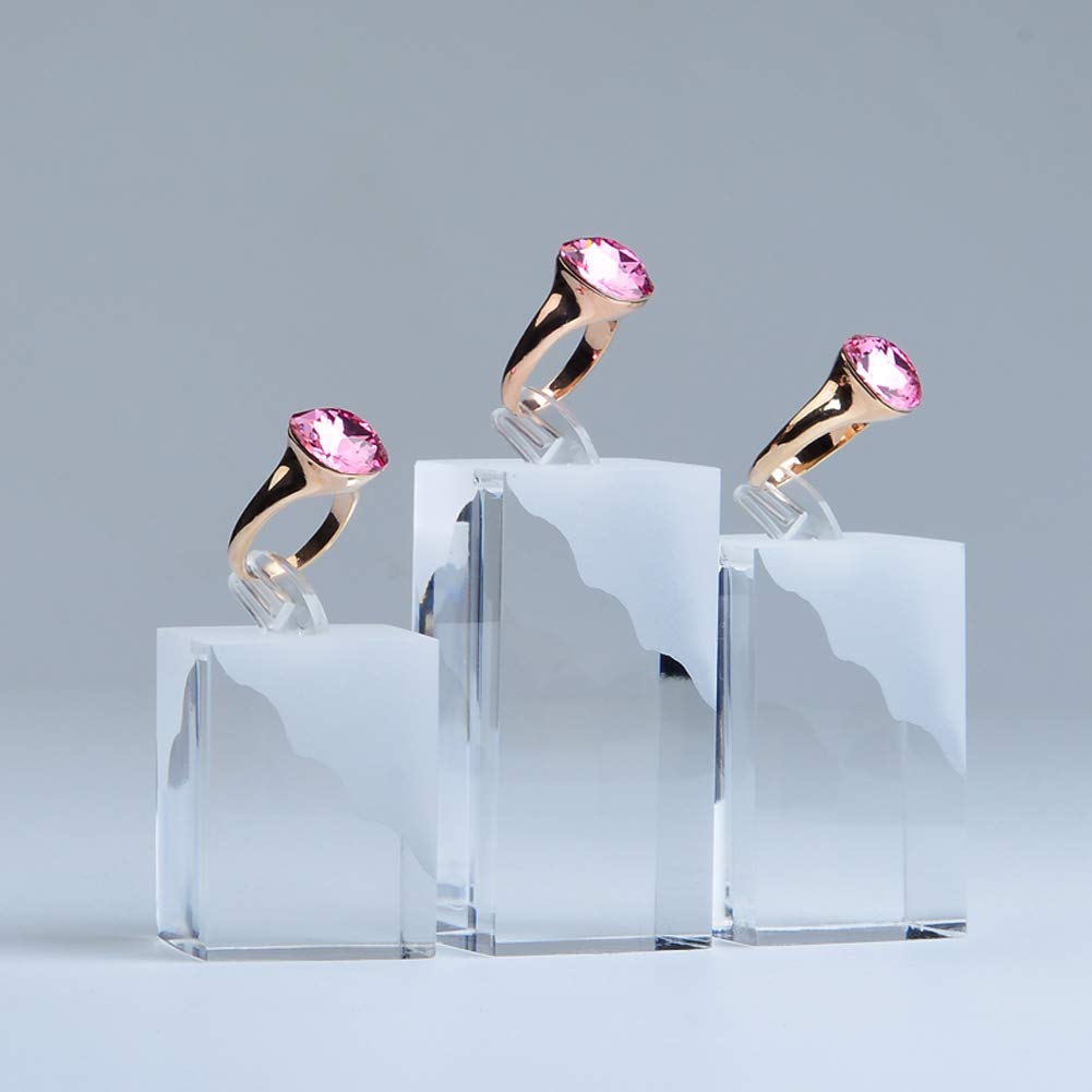 Présentoir à bagues élégant en Acrylique Mat Transparent, Ensemble de 3 Supports pour Bijoux, idéal pour Les boutiques et Les exposants.