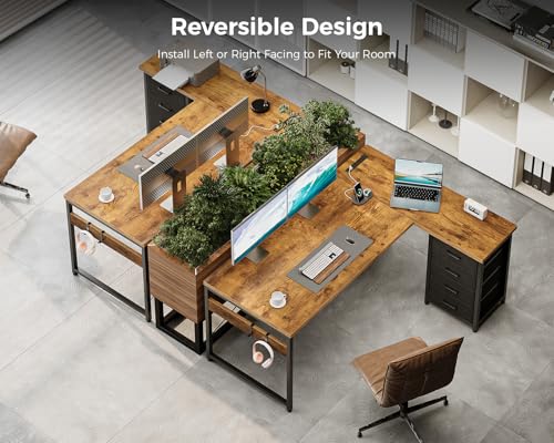 AODK L Shaped Desk with 4 Tier Drawers, 53" Reversible Gaming Desk with Power Outlets, L Shaped Computer Desk with USB Charging Port and Host Stand, Home Office Corner Desk, Easy to Assemble, Vintage by AODK - Image 8