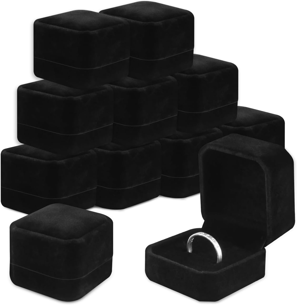 12 Pcs Velvet Ring Gift Boxes Black Earring Pendant Case Jewelry Display Box Set for Wedding Engagement Birthday Anniversary - 2.1x2x1.57inch