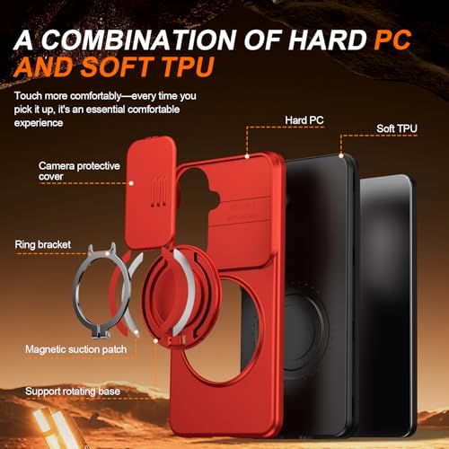 Asuwish Phone Case for Samsung Galaxy S26 Plus S26+ 5G Magnetic Cell with Tempered Glass Screen Protector and Slide Camera Cover Ring Stand Hard Holder S 26 + 26+ S26Plus 26S SM-S947U Women Men Red by Asuwish - Used condition - Image 6