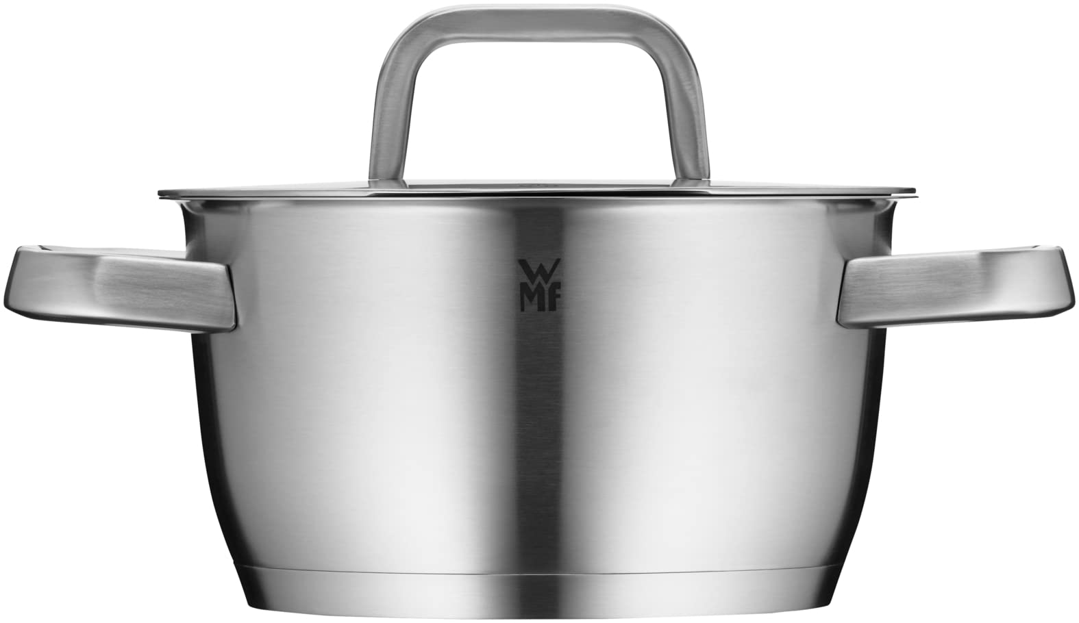 WMF Iconic garnek do gotowania, mały, 18 cm, wysokiej jakości pokrywka ze stali nierdzewnej, garnek do mięsa indukcyjny 2,3 l, mały garnek, uchwyty redukujące ciepło, polerowana stal nierdzewna