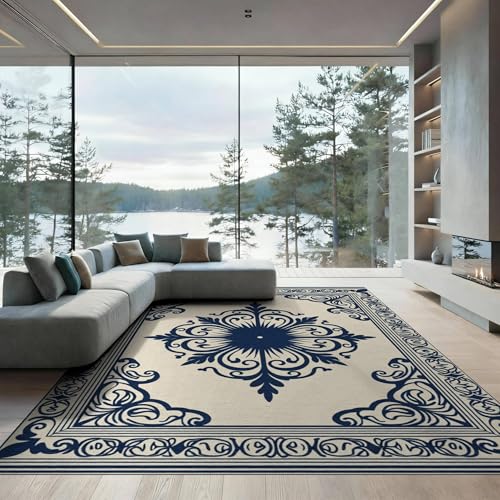 ODIKA 9'x12' Washable Traditional Oversized Rug, Ivory Non-Shedding Pet Friendly Carpet Foldable Easy Care Mat for Master Suite, California King, Under Bed | Ref:1596290