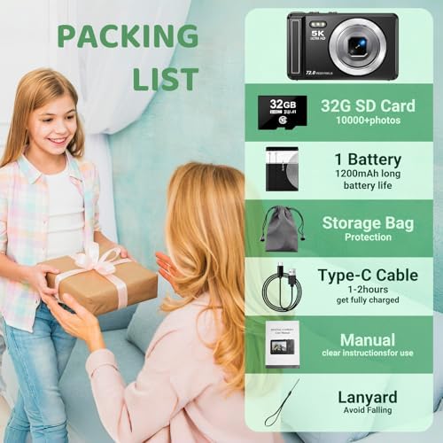 5K Digital Camera - 72MP Digital Cameras with 16X Zoom Autofocus Point and Shoot Digital Camera for Kids or Beginners - UHD 2.8'' Screen Compact Camara for Teens Christmas Birthday Gift — view 6