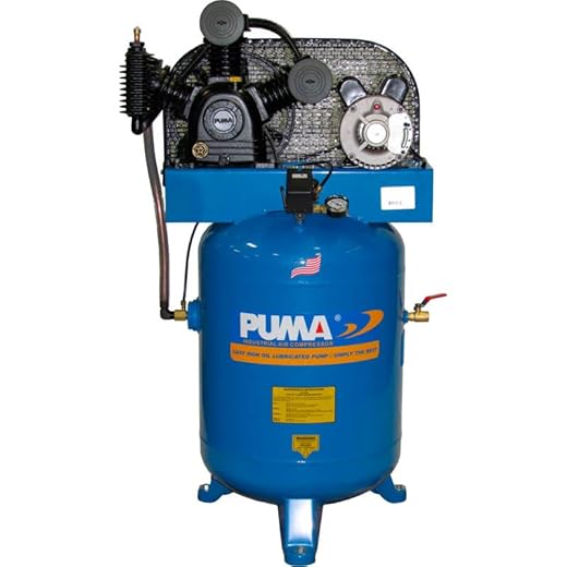 Puma Industries TE-3040V Air Compressor, Professional/Commercial/Industrial Two Stage Belt Drive Series, 3 hp Running, 175 Maximum psi, 230/1V/Phase, 40 gal, 260 lb.