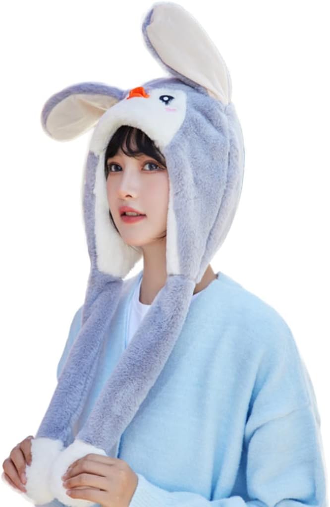 Scarf,Plush Hat Ear Moving Jumping Hat Kids Adult Party Cosplay Holiday Hat for Women Teen Girls Birthday Gifts Scarf(Longeared Bunny Gra)