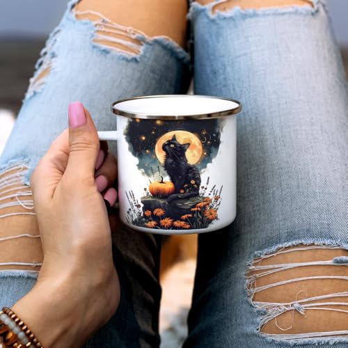 Taza de camping esmaltada gato negro 12oz miniatura 3