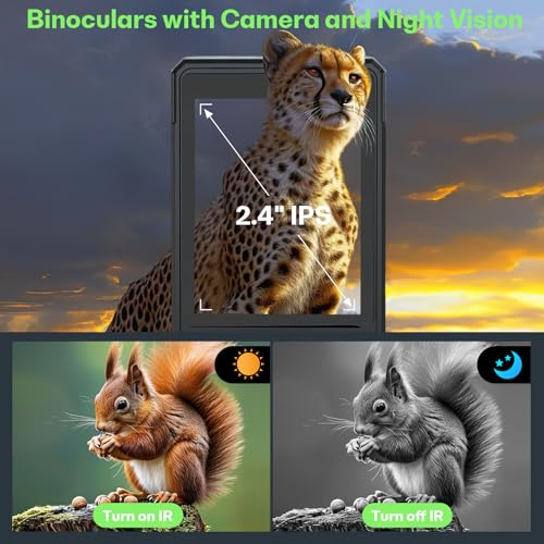 Binoculars with Camera and Night Vision - 12x42 Digital Binoculars with 2.4" IPS Screen, 7 IR Modes for 200-300m in Darkness, for Adults Bird Watching, Hiking, Camping - Includes 32GB Card (Black) by PGDLOF - Image 3
