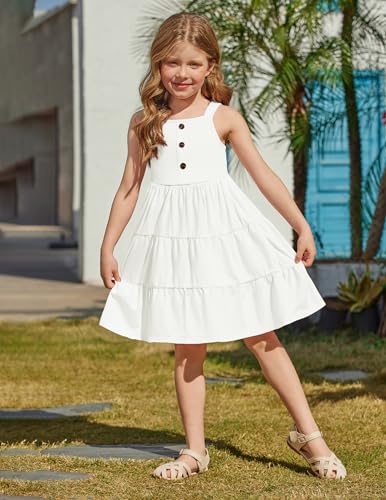 Arshiner Toddler Girl Summer Dresses Casual Sleeveless Button Down Swing Flowy Tiered Midi Sundress with Pockets2