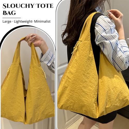 Image of Slouchy Tote Bag for Women Large Nylon Shoulder Bag with Multiple Pockets Crescent Bag Underarm Hobo Bag for Travel Gym