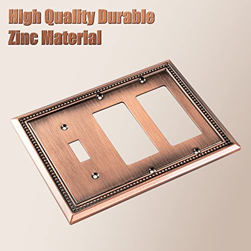 Image of Henne Bery Sunken Pearls Heavy Duty Decorative Wall Plate Switch Plate Outlet Cover (Single Toggle /Double Decorator, Antique Copper)