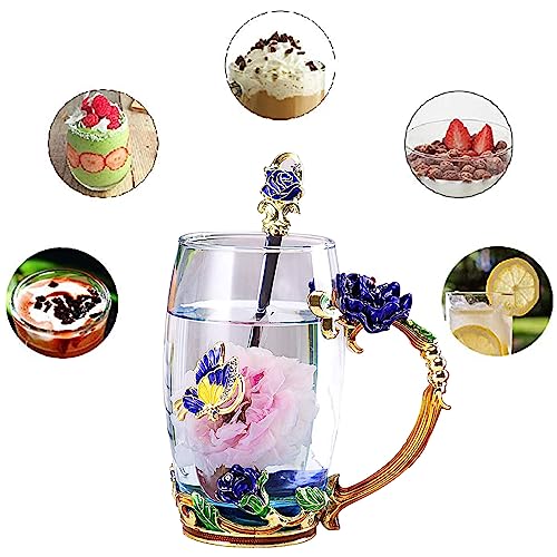 DasyFly Butterfly Glass Tea Cup Blue Rose Coffee Mug,Personalized Women Gifts for Birthday Mothers Day Anniversary Christmas for Mum,Wife,Coworker,Female Friend,Sister,Girlfriend,Grandma - Image 4