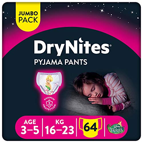Huggies DryNites Pañales para niña 3-5 (16-23 kg), Clínicamente probado con 5 capas de máxima protección …