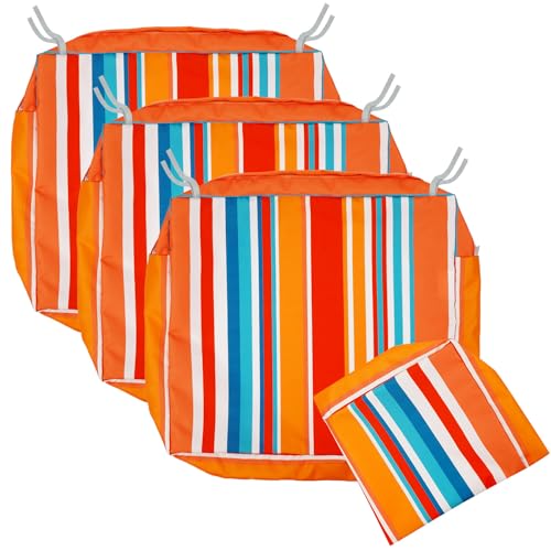 NettyPro Patio Chair Seat Cushion Covers Set 4 Water Repellent UV Resistant Outdoor Furniture Cushion Slipcover with Zipper and Tie, 20 x 18 x 4 Inch, Stripes Multicolor