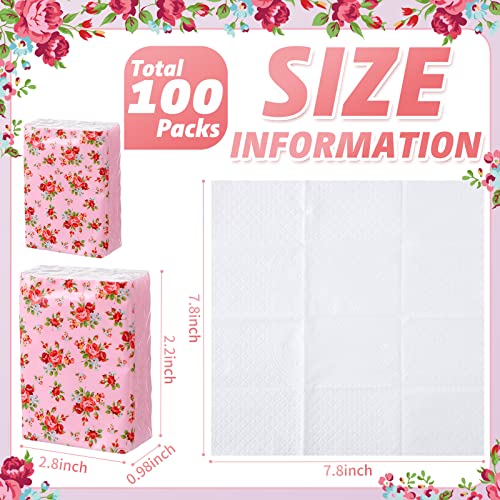 100 Packs Tissue Packs Floral Travel Tissues Packs Pocket Facial Tissues Soft Mini Small Tissues Travel Size Bulk 3 Ply Tissue Packs For Wedding Holiday Spring Picnic Party, 7 Sheets Each Pack #TOP2