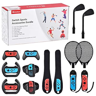 innoAura Paquete de Accesorios Switch Sports 14 en 1, Paquete Switch Sports con Volante Switch, Agarre Joycon, Raqueta Tenis, Palo Glof,Correa muñeca, Correa Pierna Compatible con Switch/Switch OLED | Ya disponible en tu tienda friki favorita! En mundofriki.es! innoAura Paquete de Accesorios Switch Sports 14 en 1, Paquete Switch Sports con Volante Switch, Agarre Joycon, Raqueta Tenis, Palo Glof,Correa muñeca, Correa Pierna Compatible con Switch/Switch OLED | Ya disponible en tu tienda friki favorita! En mundofriki.es!