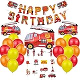 dekoration kinderzimmer feuerwehr Paket enthalten: 1 x FeuerwehrautoGeburtstag Banner, 1 x große Feuerwehrauto-Luftballons, 2 x Mini-Feuerwehrauto-Luftballons, 18 x 12-Zoll-Latexballons (gelb, rot, orange), 14 x Cupcakes.