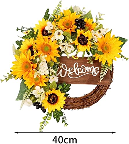 Sunflower Wreath Welcome Sign Artificial Flower Wreath Front Door Garland For Spring Summer Wedding Decorations #TOP4