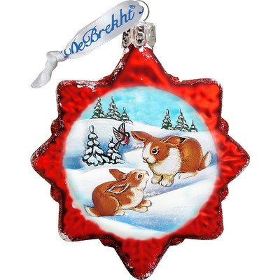Santa Rabbits Glass Ornament, Wildlife Decor - 771019 Art by G.DeBrekht