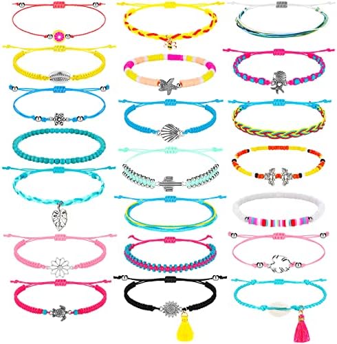 Hicarer 21 Pieces Surfer Wave Bracelet Ocean Wave Adjustable Waterproof Handmade Friendship Bracelet Anklets Jewelry for Women Teen