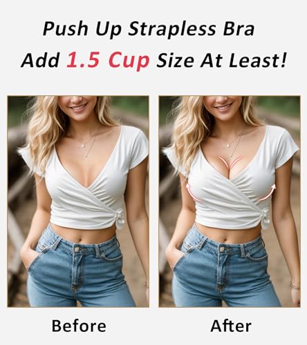 HACI Push up Strapless Bra Thick Padded Demi Underwire Add a Cup Convertible Straps Tshirts Multiway3