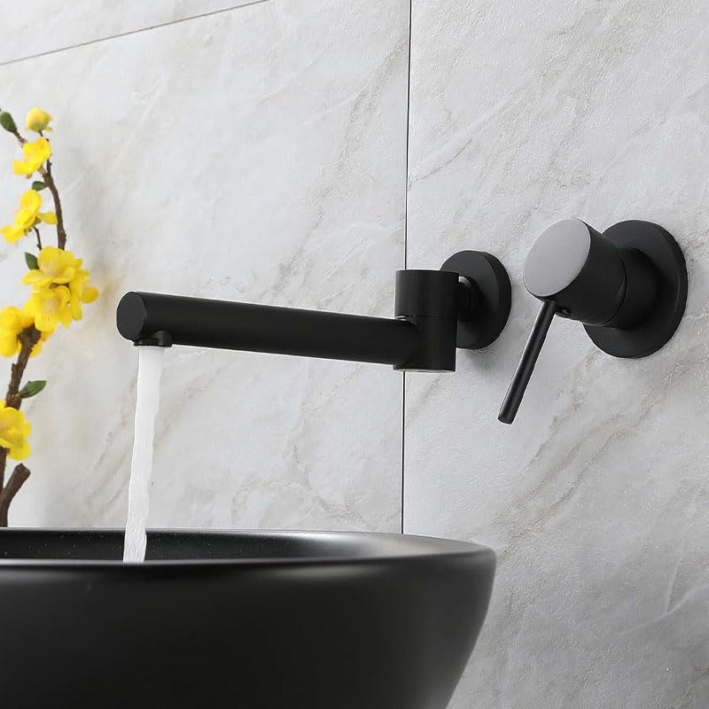 Robinet de salle de bain mural à levier unique avec bec orientable à 180°