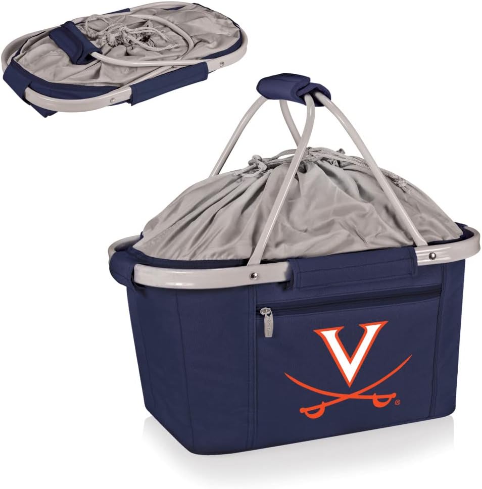 PICNIC TIME NCAA Virginia Cavaliers Metro Shopping Basket - Insulated Picnic Basket - Collapsible Market Basket - Utility Tote Cooler Bag