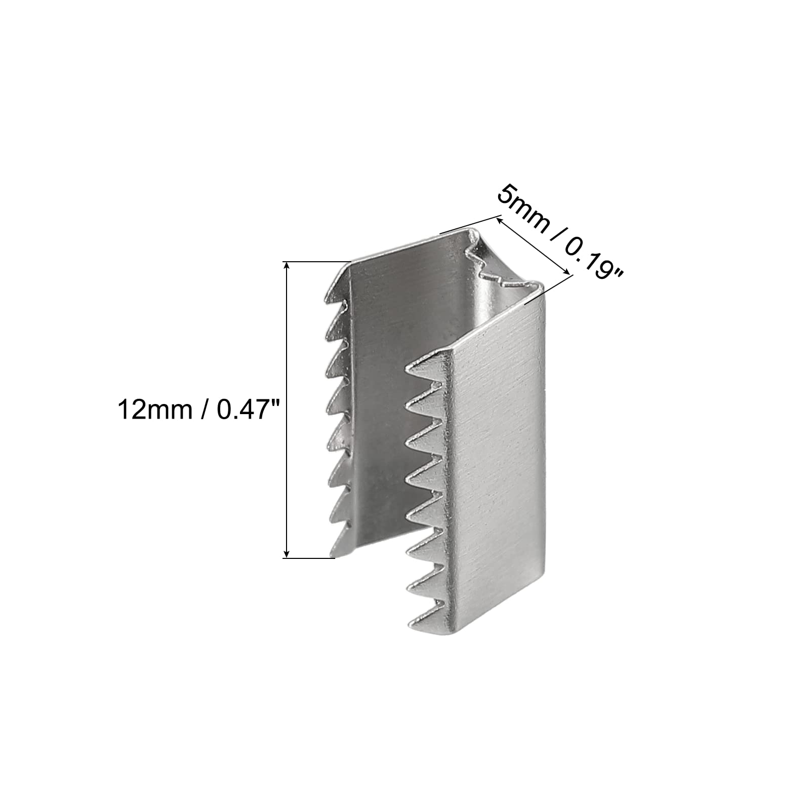 uxcell Fold Over Crimp End Caps, 200Pcs 12mm x 5mm Ribbon Crimp End Fasteners for Leather Decoration DIY Accessories, Silver Tone