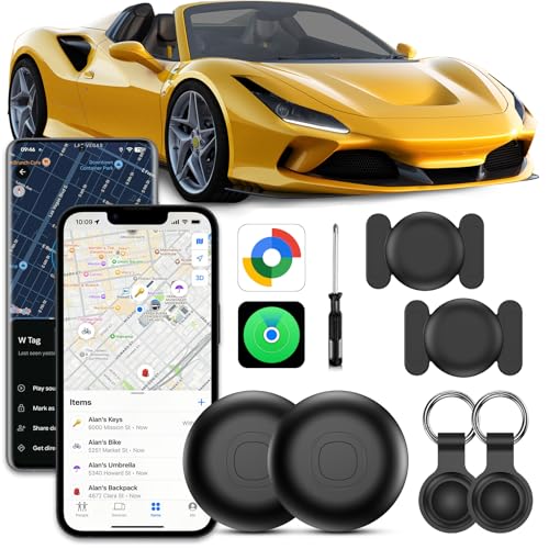 GPS Tracker per Auto, 2 Pezzi Localizzatore GPS per Auto senza Abbonamento, Compatibile con Android e iOS, IP68 Impermeabile, Smart Tags Magnetico Air Tracker GPS per Moto, Bici, Bagagli