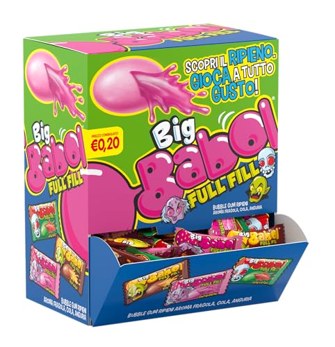 Big Babol Full Fill, Chewing Gum Morbido, Gusto Anguria, Fragola, Cola, Ottime da Condividere, per Feste e Compleanni Bambini, Confezione da 200 Incartate Singolarmente