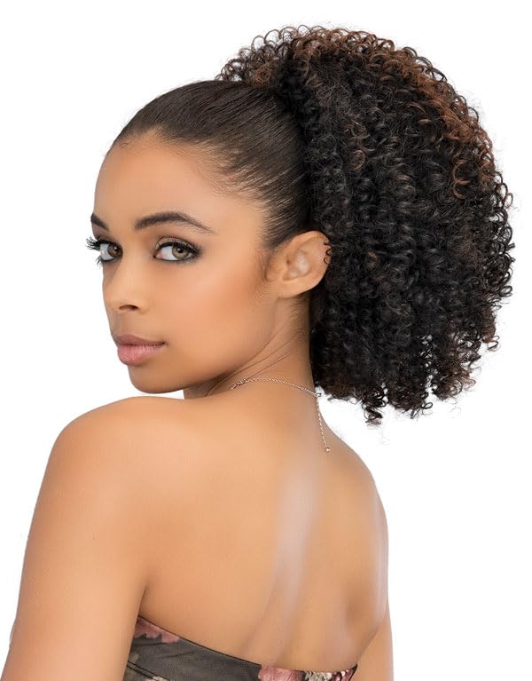 Janet Collection Noir Everytime Afro Stylish String, Curly Hair Drawstring Wig, 10 Inch, Kanekalon Fiber, Human Hair Feel, Flame Retardant, (FS1B/30)