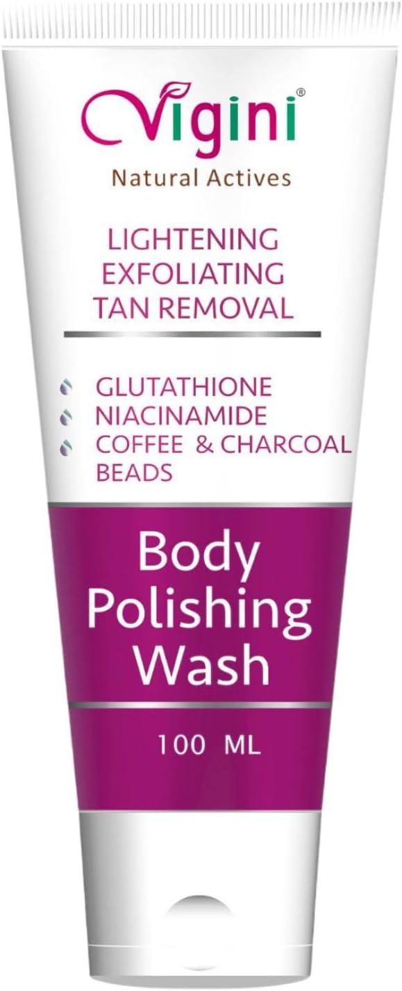 Vigini Exfoliating Pigmentation Dark Spot D Tan Removal Glutathione Charcoal Coffee Scrub Body Wash Instant Skin Glowing Brightening Radiance Moisturizing Polishing for Men Women - 100 ml
